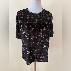 Sanctuary Liam floral velvet smocked peasant blouse NEW SMALL